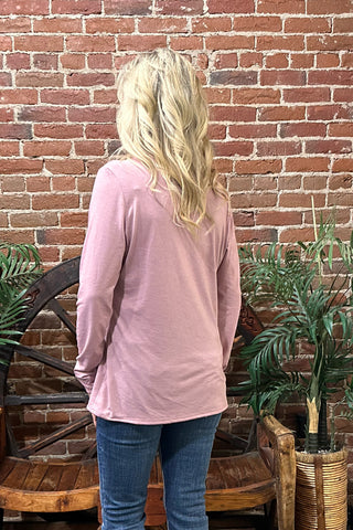 Women's BEST EVER V-Neck Long Sleeve Tee - Pink Rose-top-Sanmar-Gallop 'n Glitz- Women's Western Wear Boutique, Located in Grants Pass, Oregon