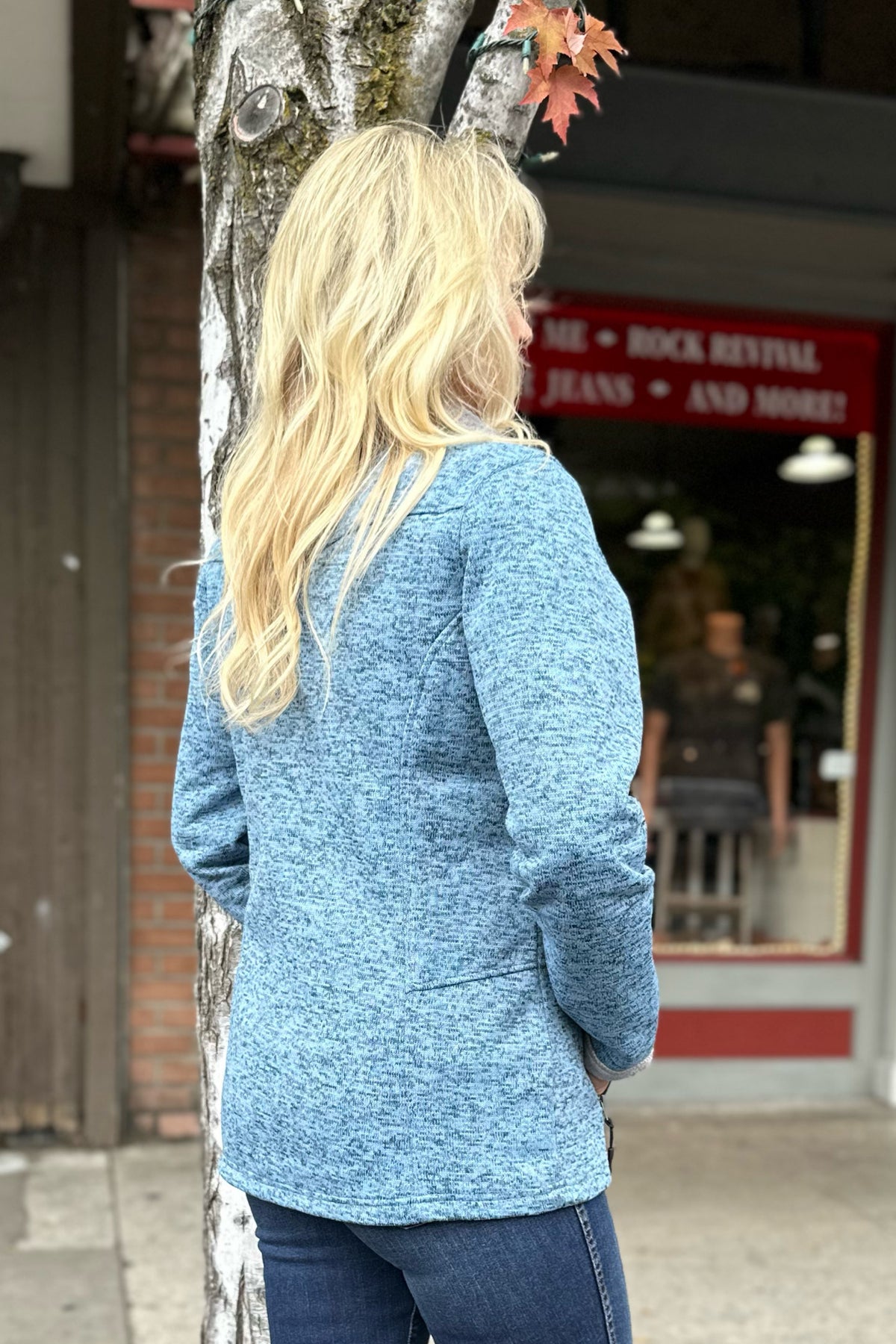 Women's Melange Micro Fur Baby Blue Jacket from Powder River by Panhandle-Jacket-Panhandle Slim-Gallop 'n Glitz- Women's Western Wear Boutique, Located in Grants Pass, Oregon