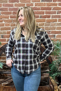 Plaid Button Top With Paisley Print Back-top-Lola P-Gallop 'n Glitz- Women's Western Wear Boutique, Located in Grants Pass, Oregon