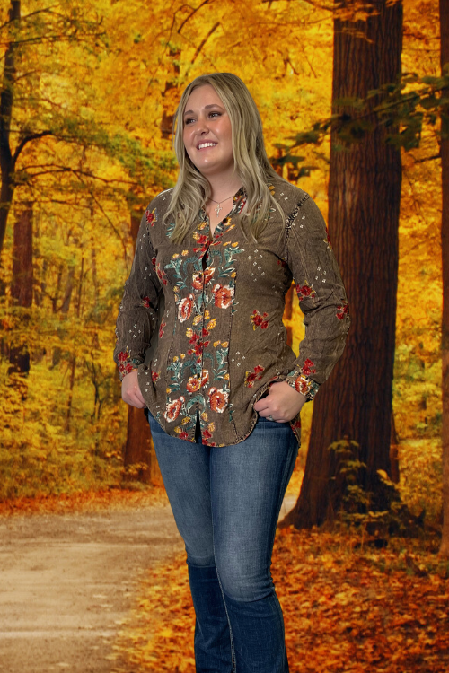 Button Down Floral Top with Tie Back-top-Lola P-Gallop 'n Glitz- Women's Western Wear Boutique, Located in Grants Pass, Oregon