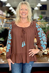 Floral Embroidered Top with Tasseled Tie-top-Lola P-Gallop 'n Glitz- Women's Western Wear Boutique, Located in Grants Pass, Oregon