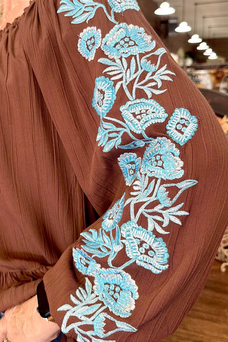 Floral Embroidered Top with Tasseled Tie-top-Lola P-Gallop 'n Glitz- Women's Western Wear Boutique, Located in Grants Pass, Oregon