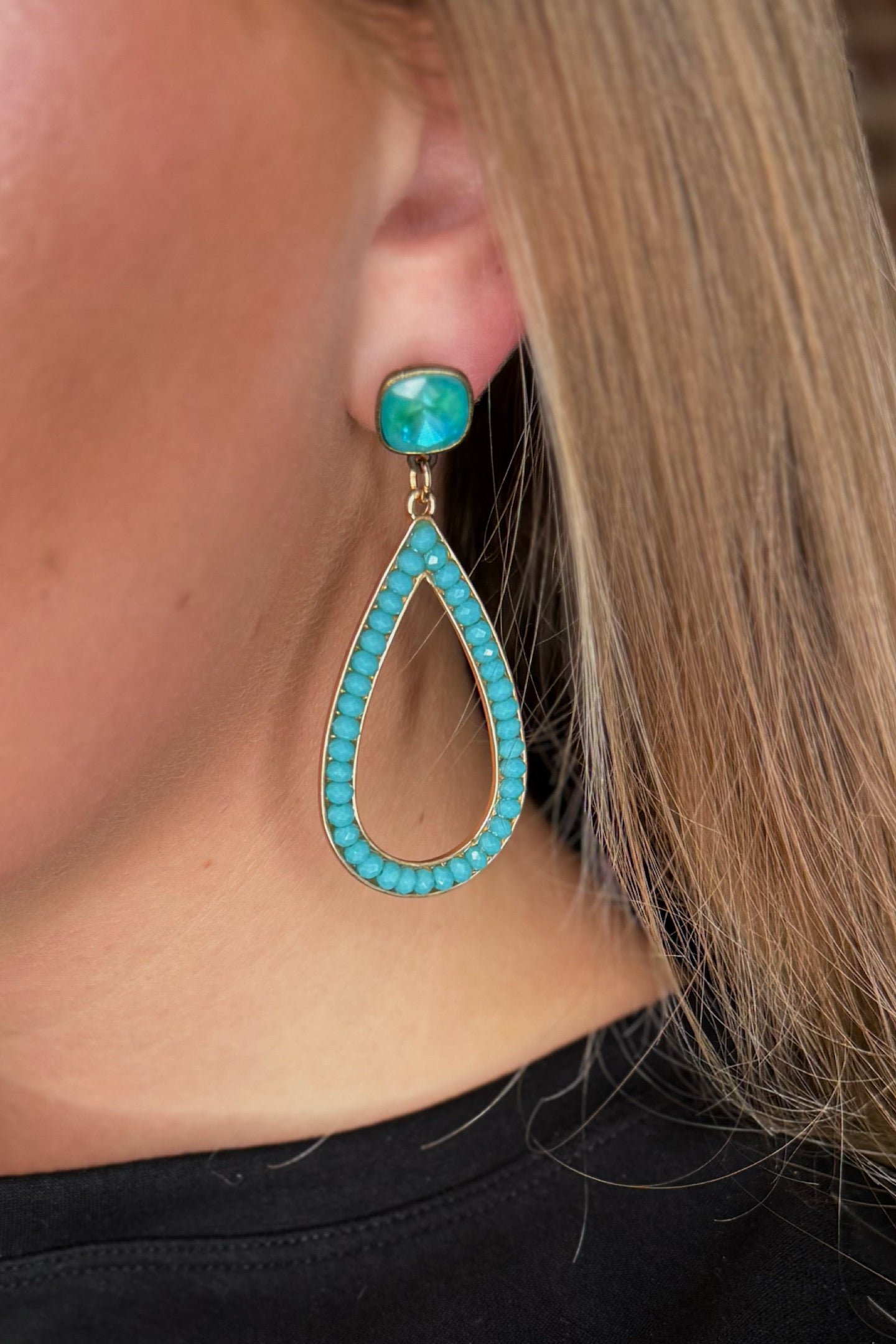 Gold/Turquoise Crystal Teardrop Earrings | GALLOP 'N GLITZ  Gallop 'n Glitz