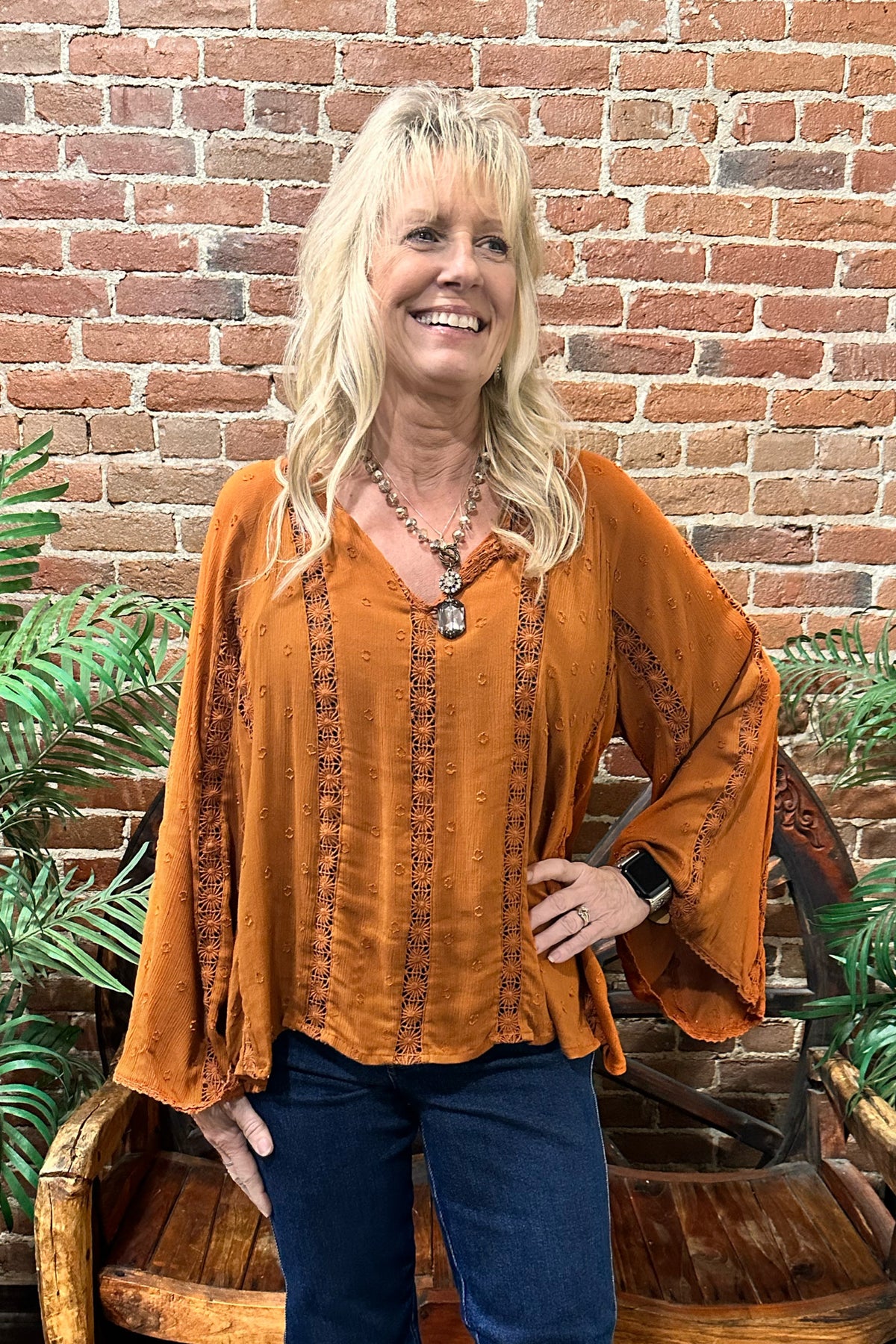 Flowy Long Sleeve Top By Angie-top-Angie-Gallop 'n Glitz- Women's Western Wear Boutique, Located in Grants Pass, Oregon