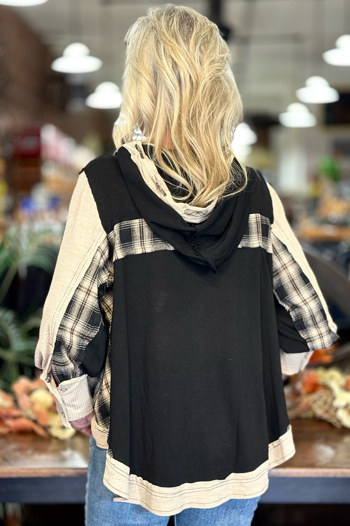 Black and Tan Plaid Oversized Hoodie by POL-Hoodie-POL-Gallop 'n Glitz- Women's Western Wear Boutique, Located in Grants Pass, Oregon