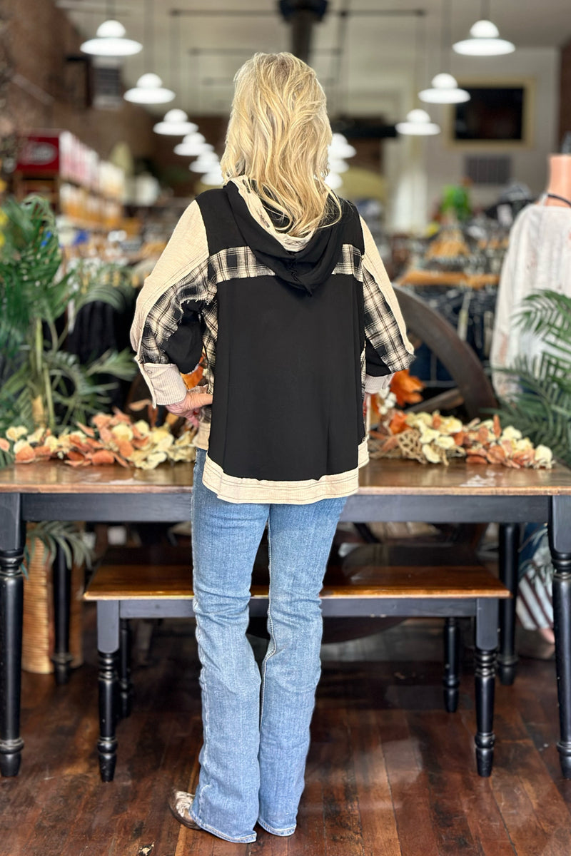 Black and Tan Plaid Oversized Hoodie by POL-Hoodie-POL-Gallop 'n Glitz- Women's Western Wear Boutique, Located in Grants Pass, Oregon