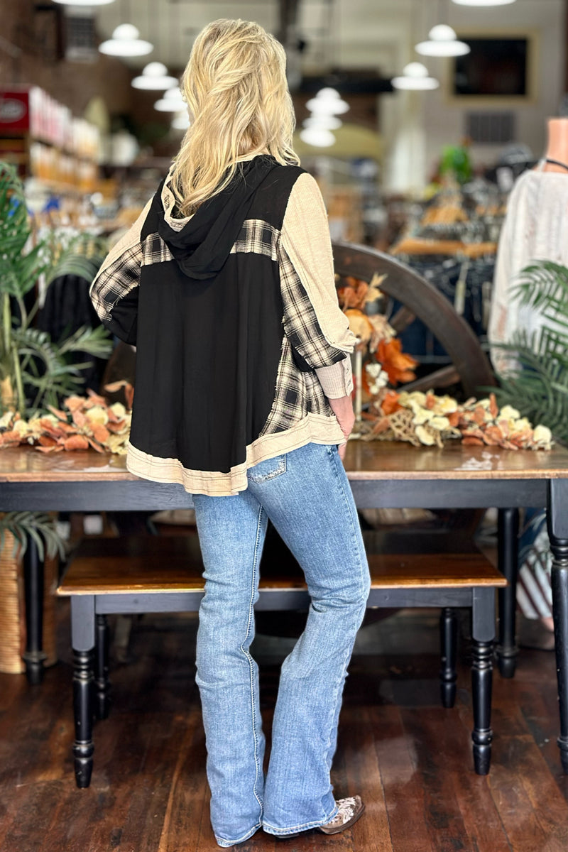 Black and Tan Plaid Oversized Hoodie by POL-Hoodie-POL-Gallop 'n Glitz- Women's Western Wear Boutique, Located in Grants Pass, Oregon