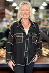 Brown and Black Oversized Button Down by POL-Top-POL-Gallop 'n Glitz- Women's Western Wear Boutique, Located in Grants Pass, Oregon