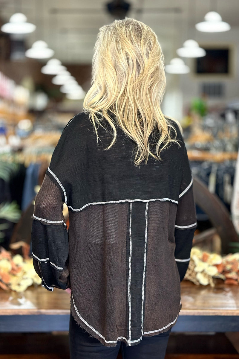 Brown and Black Oversized Button Down by POL-Top-POL-Gallop 'n Glitz- Women's Western Wear Boutique, Located in Grants Pass, Oregon