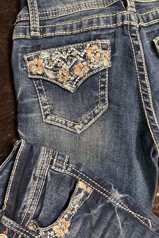 Girls Floral and Crystal Faux Flap Design Bootcut Jean by Grace in LA-Kids Bootcut-Grace in LA-Gallop 'n Glitz- Women's Western Wear Boutique, Located in Grants Pass, Oregon