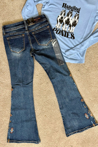 Grace in LA Girls High Rise Embroidered Aztec Flare Jean-Girls Flare-Grace in LA-Gallop 'n Glitz- Women's Western Wear Boutique, Located in Grants Pass, Oregon