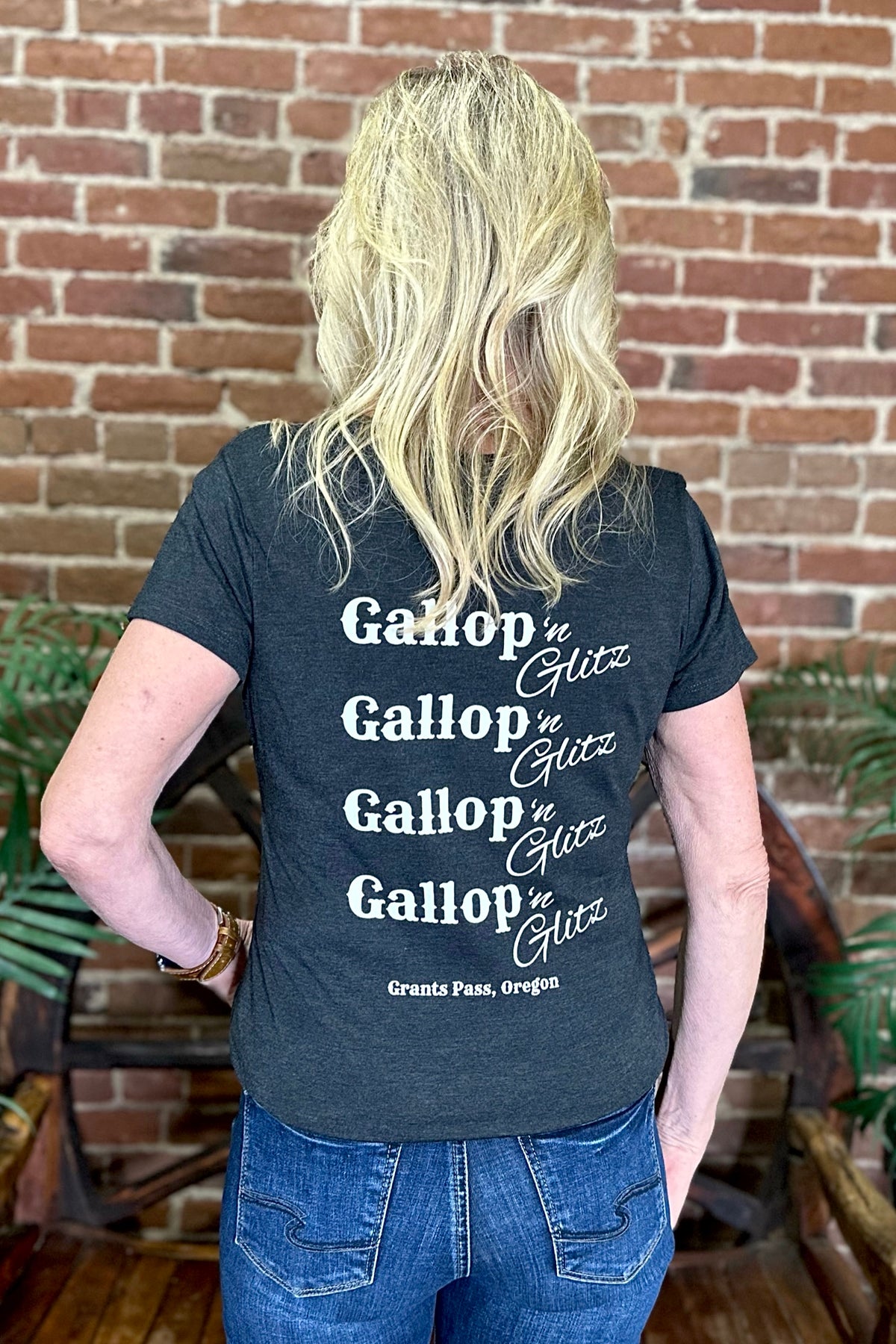 Gallop 'n Glitz V-Neck Tee - Black Frost-top-Sanmar-Gallop 'n Glitz- Women's Western Wear Boutique, Located in Grants Pass, Oregon