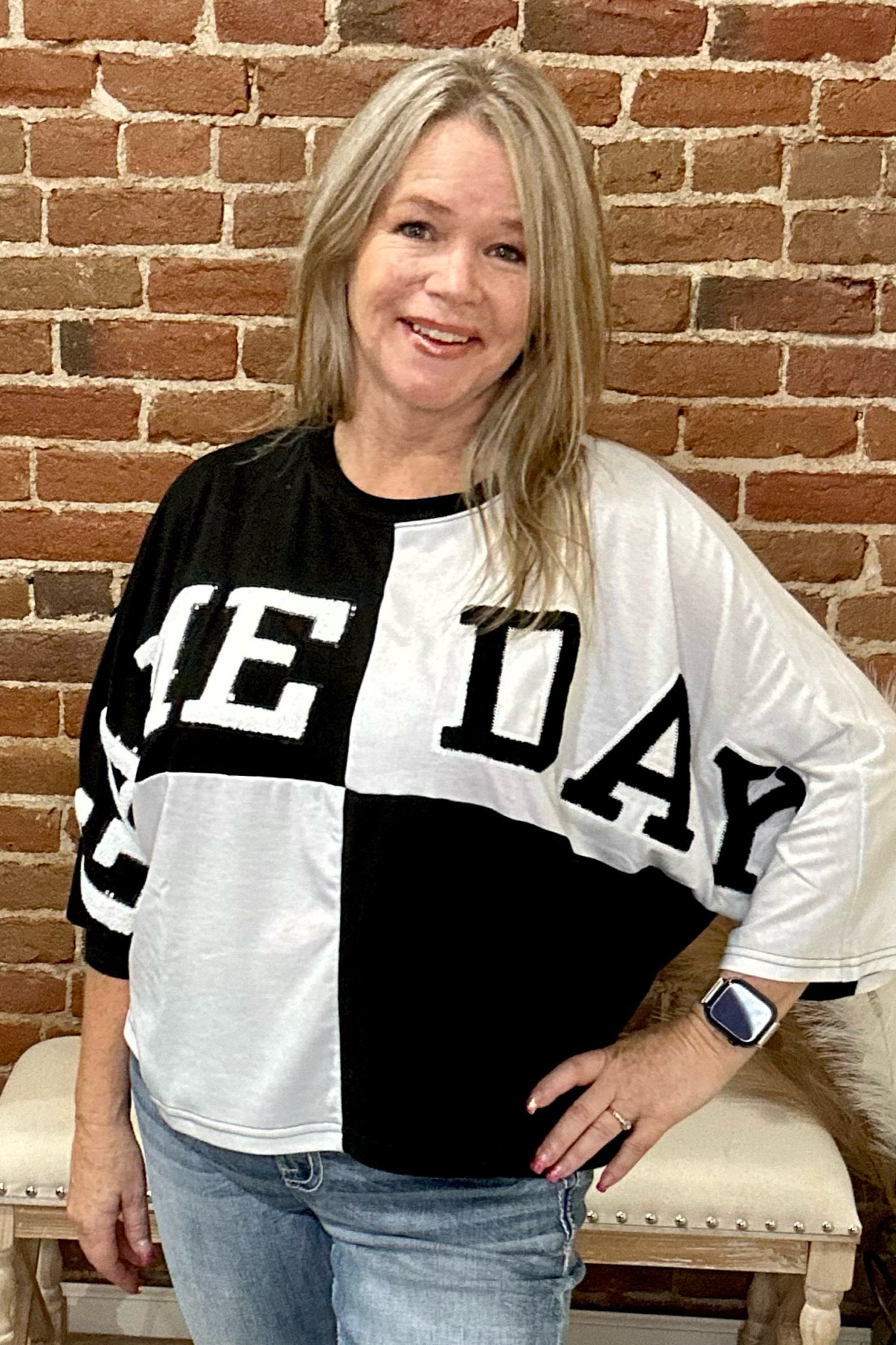 'Game Day' Huddle Up Black/White Color Block Top-top-jess lea-Gallop 'n Glitz- Women's Western Wear Boutique, Located in Grants Pass, Oregon