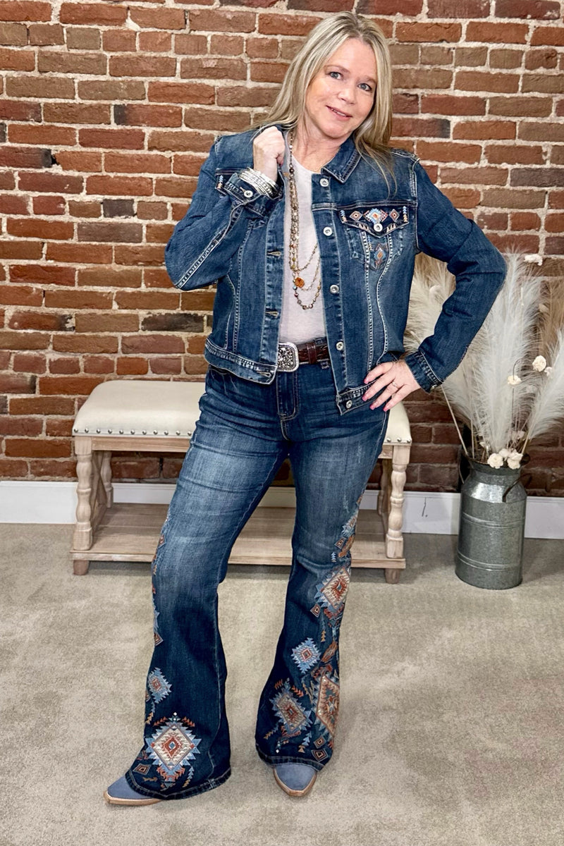 Grace in LA High Rise Embroidered Aztec Flare Jean-Flare-Grace in LA-Gallop 'n Glitz- Women's Western Wear Boutique, Located in Grants Pass, Oregon