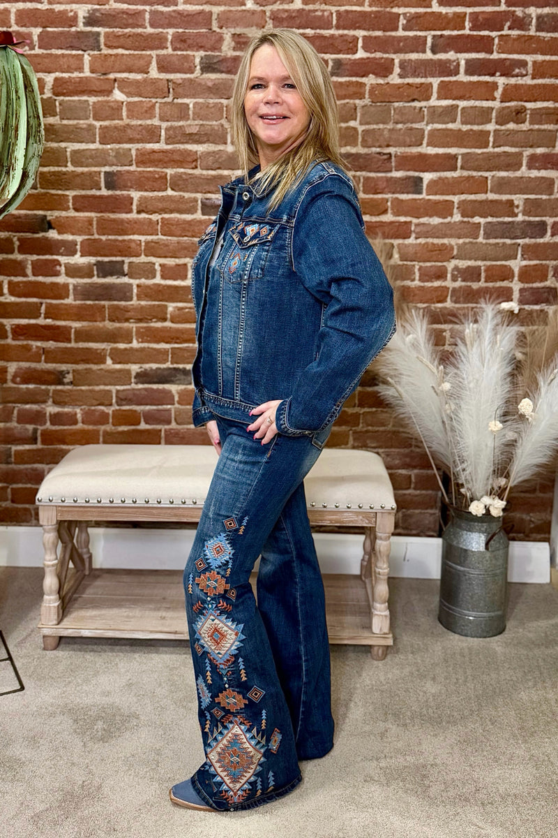 Grace in LA High Rise Embroidered Aztec Flare Jean-Flare-Grace in LA-Gallop 'n Glitz- Women's Western Wear Boutique, Located in Grants Pass, Oregon
