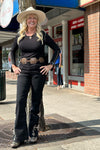 Rock & Roll Women's Hooey Black Midrise Trouser w/Embroidery-Trouser-Rock & Roll Denim-Gallop 'n Glitz- Women's Western Wear Boutique, Located in Grants Pass, Oregon