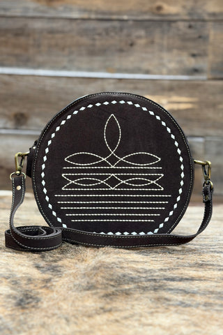 Brown Suede Boot Stitch Canteen Bag