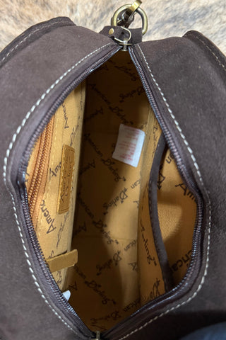 Brown Suede Boot Stitch Canteen Bag