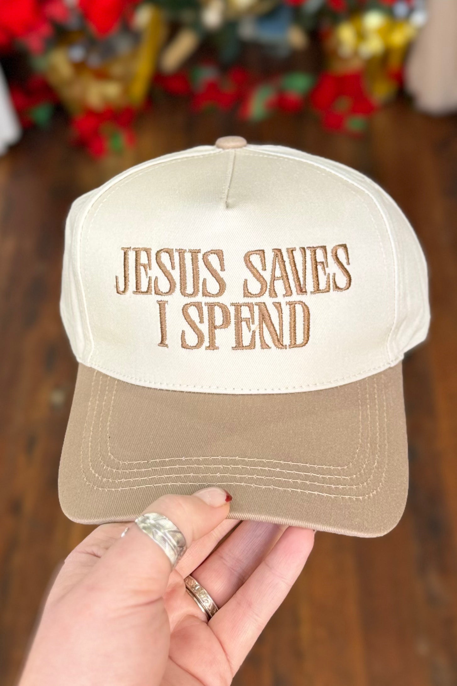 Jesus Saves I Spend Ball Cap Ash Mocha-Door Buster-Zenana-Gallop 'n Glitz- Women's Western Wear Boutique, Located in Grants Pass, Oregon