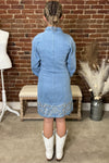 Western Bloom Belted Denim Dress-Dress-Blue B-Gallop 'n Glitz- Women's Western Wear Boutique, Located in Grants Pass, Oregon