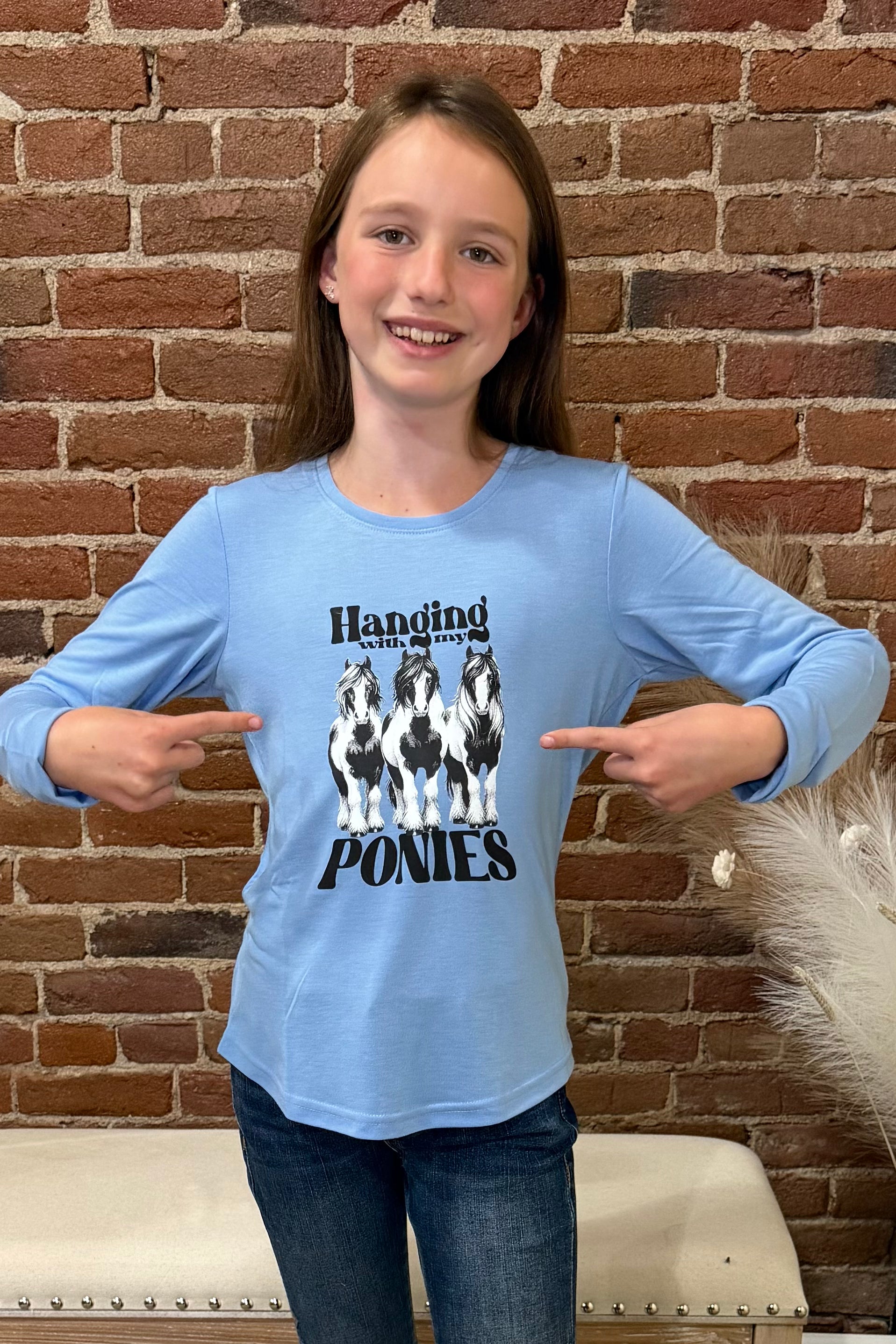 Girls Hanging With My Ponies Long Sleeve by Roper-Girls Top-Roper/Stetson-Gallop 'n Glitz- Women's Western Wear Boutique, Located in Grants Pass, Oregon