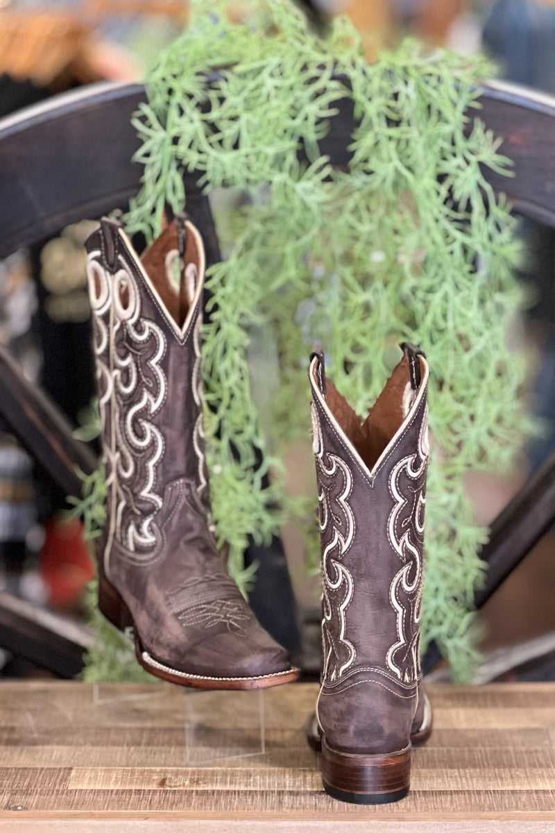 Chocolate Cutout & Embroidered Square Toe Boot by Circle G-Ladies Boot-Circle G Boots-Gallop 'n Glitz- Women's Western Wear Boutique, Located in Grants Pass, Oregon