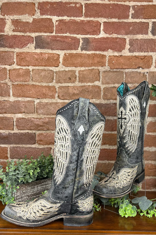 Corral Women's Black Cross & Wings Stud Boots-Women's Boot-Corral Boots-Gallop 'n Glitz- Women's Western Wear Boutique, Located in Grants Pass, Oregon