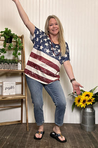 Vocal Short Sleeve Flag Top-top-Vocal-Gallop 'n Glitz- Women's Western Wear Boutique, Located in Grants Pass, Oregon