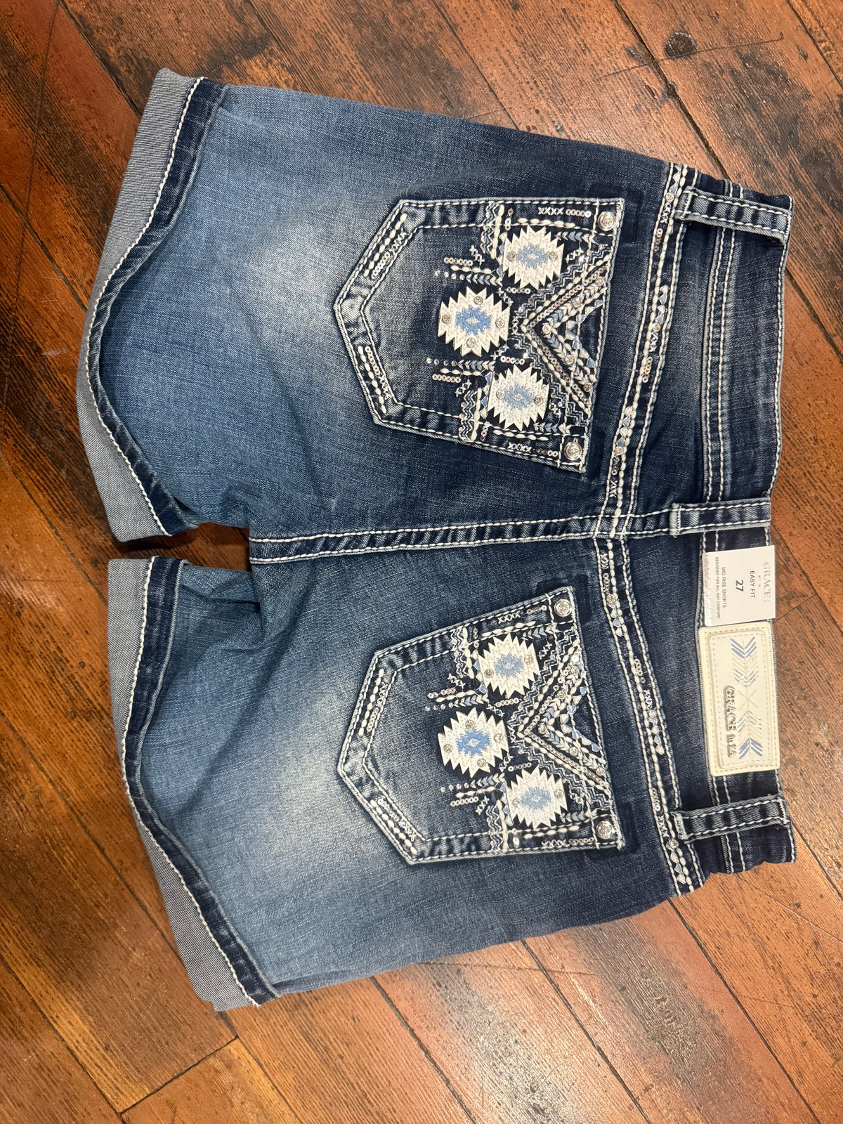 Embroidered Aztec Easy Fit Denim Shorts by Grace in LA-Shorts-Grace in LA-Gallop 'n Glitz- Women's Western Wear Boutique, Located in Grants Pass, Oregon