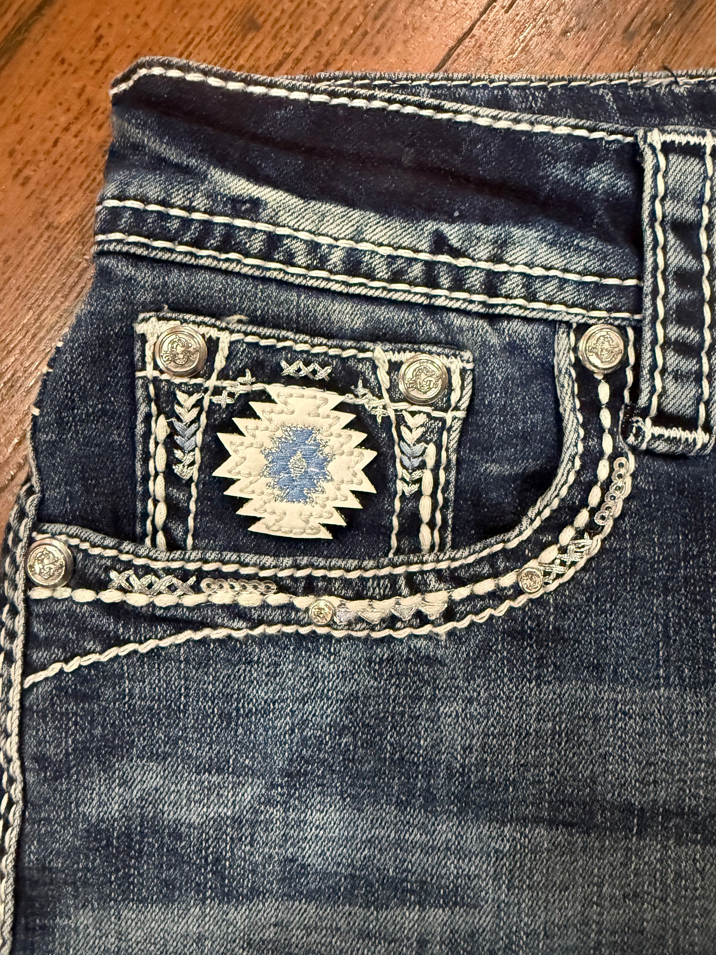 Embroidered Aztec Easy Fit Denim Shorts by Grace in LA-Shorts-Grace in LA-Gallop 'n Glitz- Women's Western Wear Boutique, Located in Grants Pass, Oregon