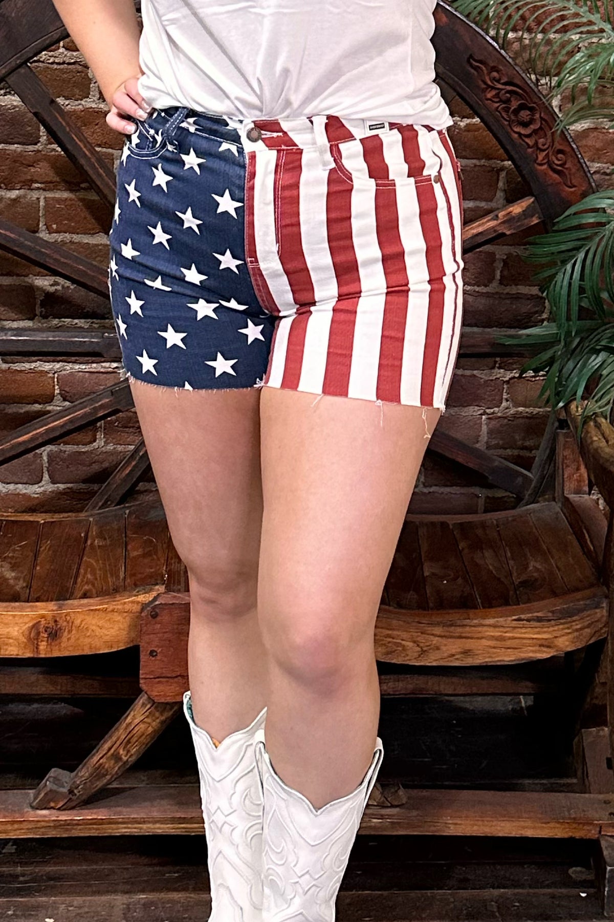 High Rise Americana Flag Fray Hem Shorts by Judy Blue-Shorts-Judy Blue-Gallop 'n Glitz- Women's Western Wear Boutique, Located in Grants Pass, Oregon