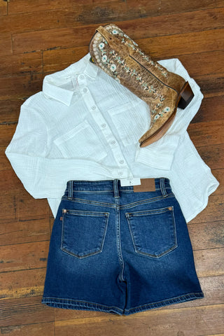 Judy Blue Double Trouble Adjustable Button Dad Shorts-Shorts-Judy Blue-Gallop 'n Glitz- Women's Western Wear Boutique, Located in Grants Pass, Oregon