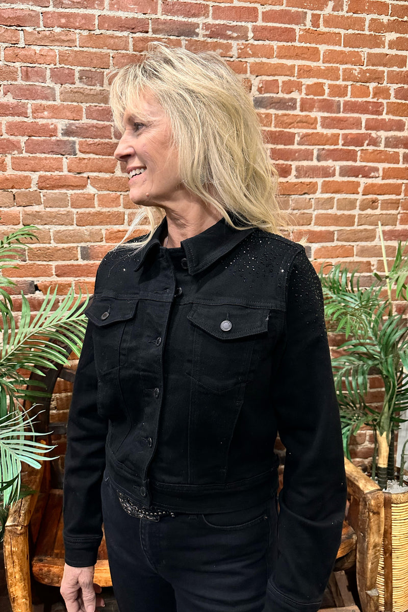 Black Rhinestone Jean Jacket by Judy Blue-Jacket-Judy Blue-Gallop 'n Glitz- Women's Western Wear Boutique, Located in Grants Pass, Oregon