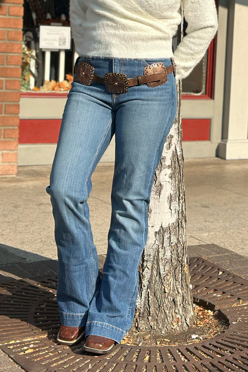 Kimes Ranch Women's Jennifer Medium Wash High Rise Stretch Trouser Jeans-Flare-Kimes-Gallop 'n Glitz- Women's Western Wear Boutique, Located in Grants Pass, Oregon