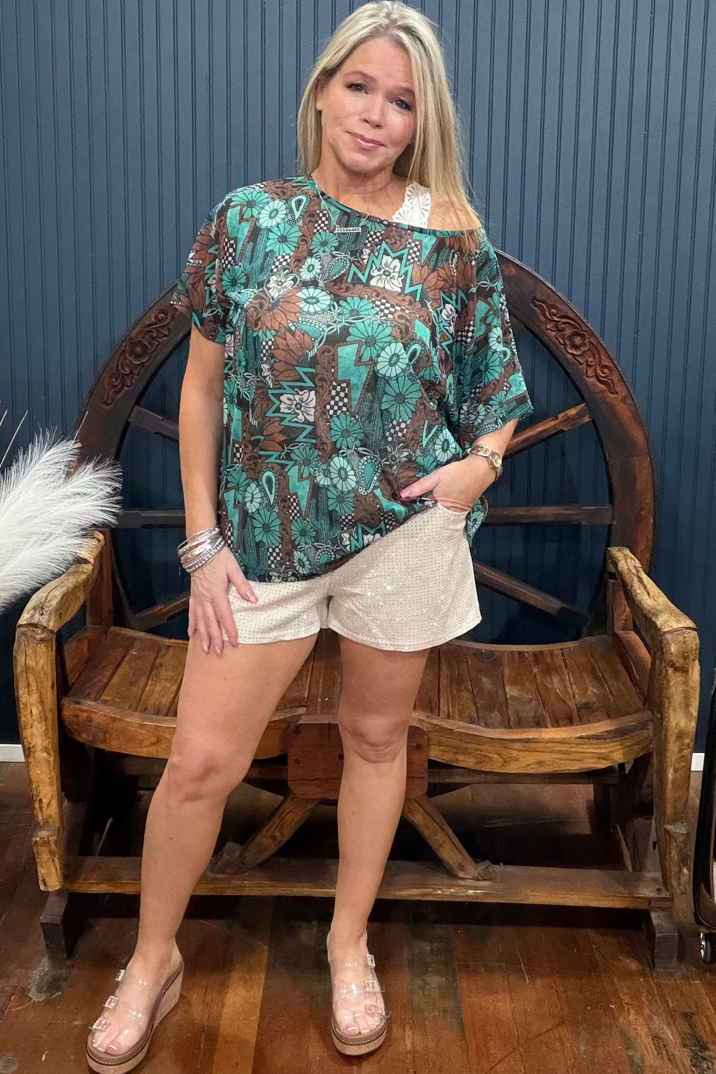 Tattoos In Turquoise Mesh Top-Mesh Top-Sterling Kreek-Gallop 'n Glitz- Women's Western Wear Boutique, Located in Grants Pass, Oregon