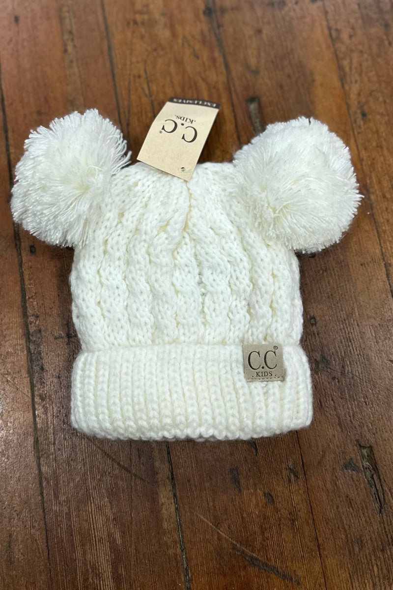 Kids Solid Double Pom C.C Beanie-Beanie/Scarf-C.C. Beanie-Gallop 'n Glitz- Women's Western Wear Boutique, Located in Grants Pass, Oregon