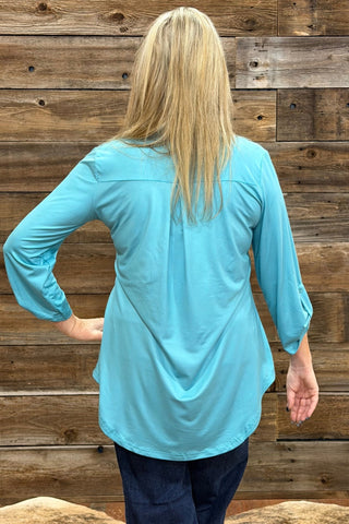 Klassic Charm Dusty Blue Top-Top-Sterling Kreek-Gallop 'n Glitz- Women's Western Wear Boutique, Located in Grants Pass, Oregon