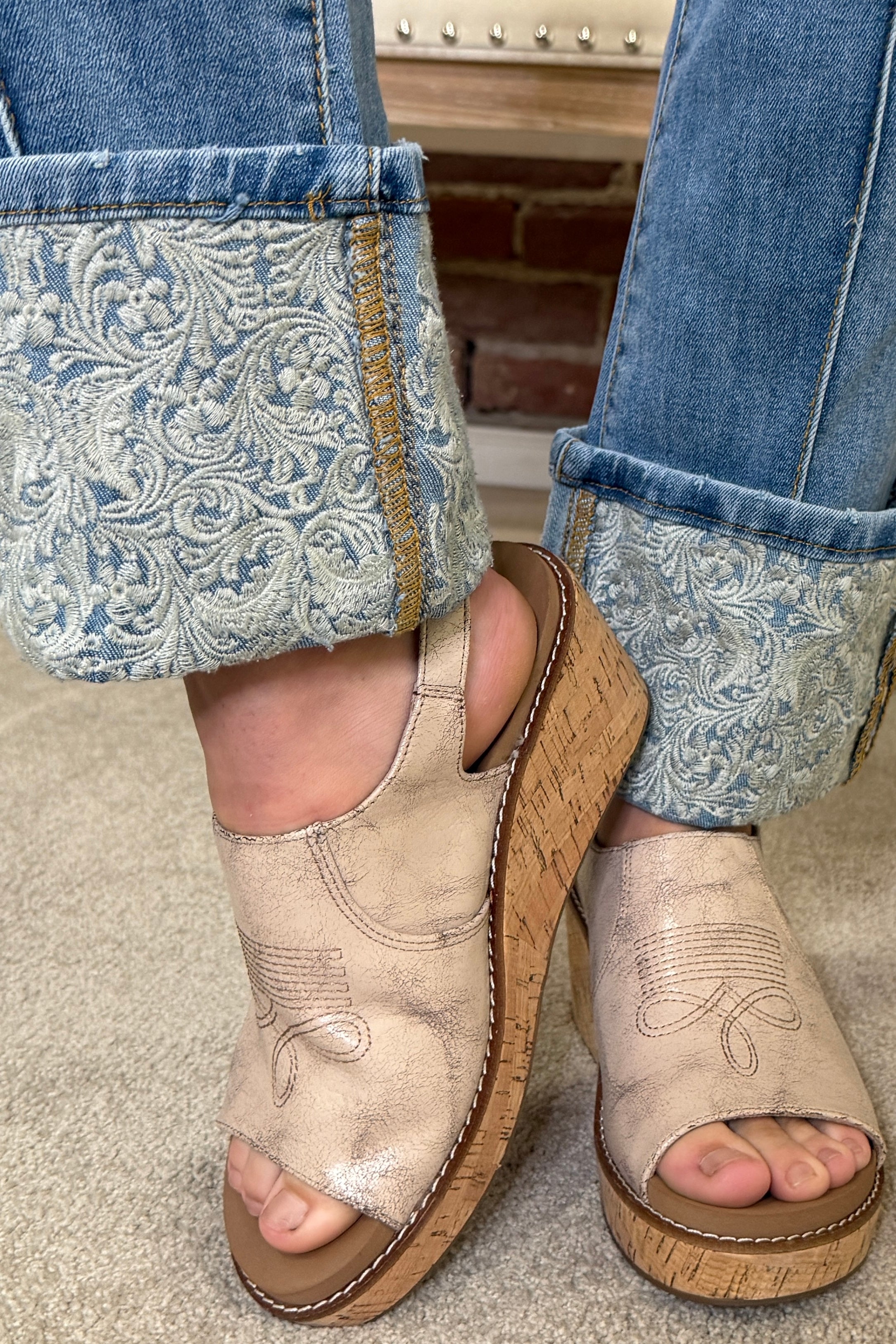 Kreek Embroidered Cuffed Jeans-Straight-Sterling Kreek-Gallop 'n Glitz- Women's Western Wear Boutique, Located in Grants Pass, Oregon