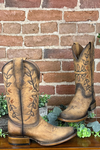 Ladies Distressed Brown Floral Circle G Boot by Corral Boots-Women's Boot-Circle G Boots-Gallop 'n Glitz- Women's Western Wear Boutique, Located in Grants Pass, Oregon