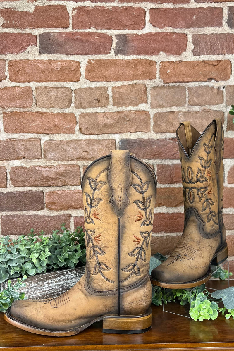 Ladies Distressed Brown Floral Circle G Boot by Corral Boots-Women's Boot-Circle G Boots-Gallop 'n Glitz- Women's Western Wear Boutique, Located in Grants Pass, Oregon