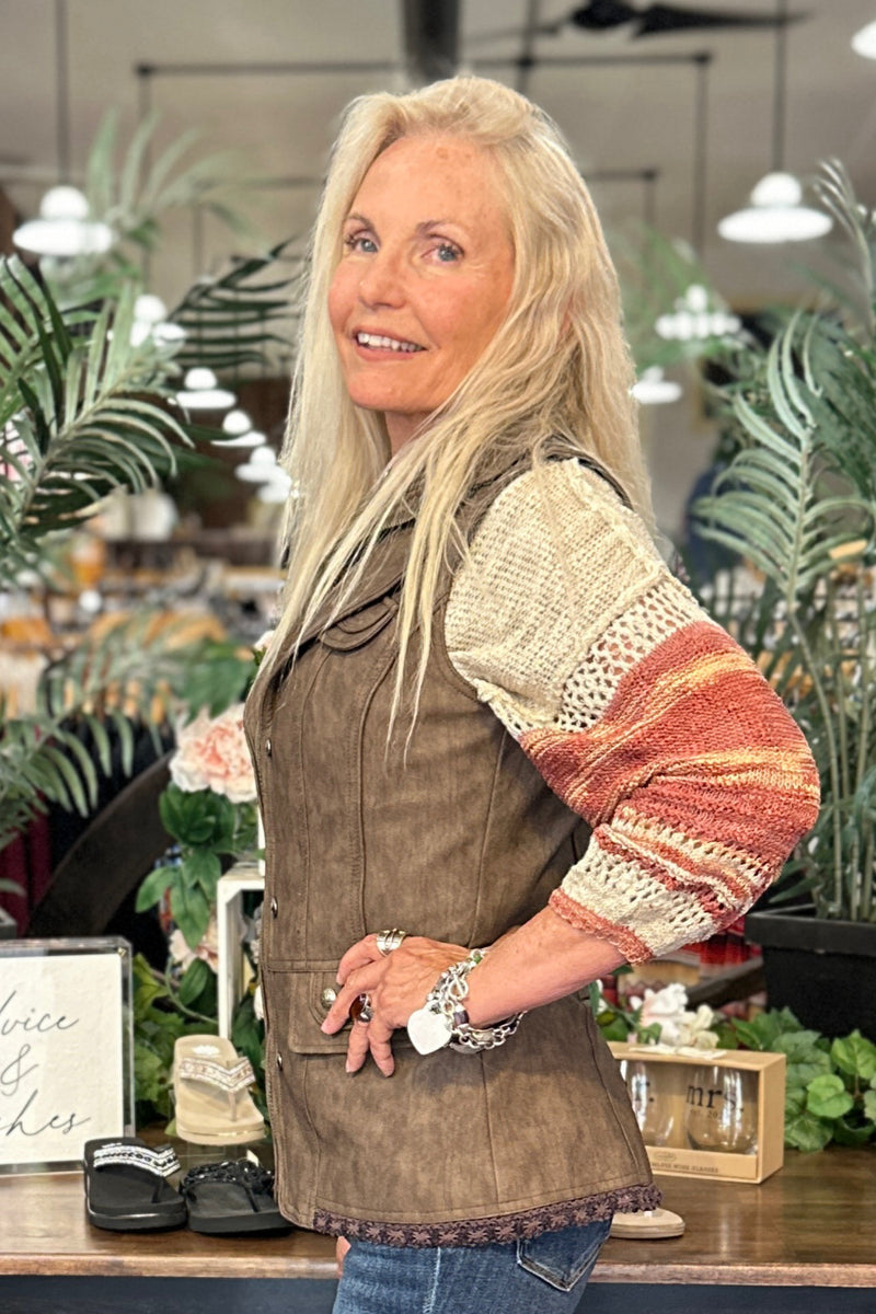 EXCLUSIVE DESIGN Faux Leather Brown Vest by GALLOP 'N GLITZ-Vest-Gallop 'n Glitz-Gallop 'n Glitz- Women's Western Wear Boutique, Located in Grants Pass, Oregon