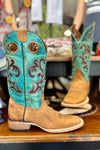Circle G by Corral Women's Honey & Turquoise Inlay Embroidery Square Toe Boots-Ladies Boot-Circle G Boots-Gallop 'n Glitz- Women's Western Wear Boutique, Located in Grants Pass, Oregon