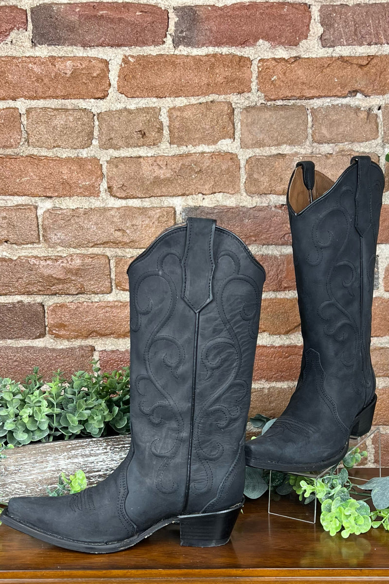 Ladies Black Embroidered Circle G Boot by Corral Boots-Women's Boot-Circle G Boots-Gallop 'n Glitz- Women's Western Wear Boutique, Located in Grants Pass, Oregon