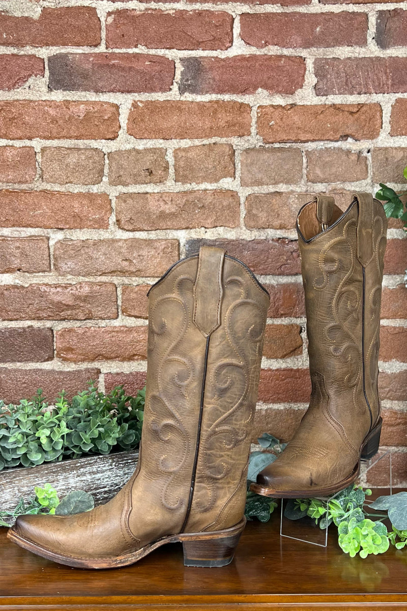Ladies Cinnamon Embroidered Circle G Boot by Corral Boots-Women's Boot-Circle G Boots-Gallop 'n Glitz- Women's Western Wear Boutique, Located in Grants Pass, Oregon