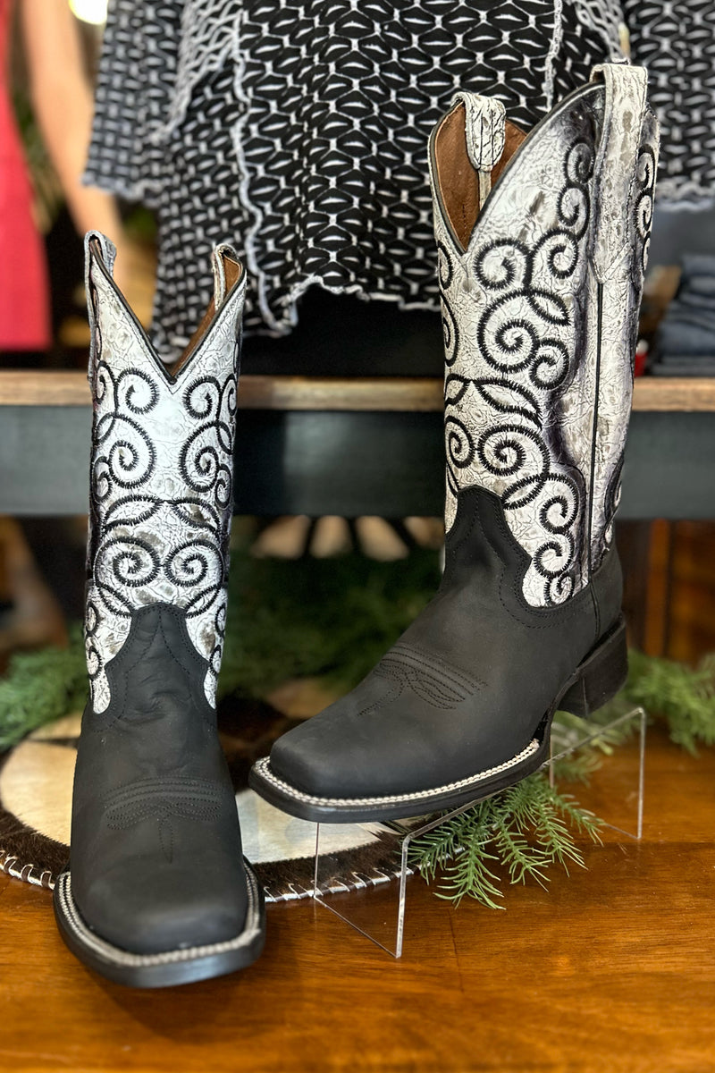 Women's Black/White Distressed Circle G Boot by Corral-Ladies Boot-Corral Boots/Circle G by Corral Boots-Gallop 'n Glitz- Women's Western Wear Boutique, Located in Grants Pass, Oregon