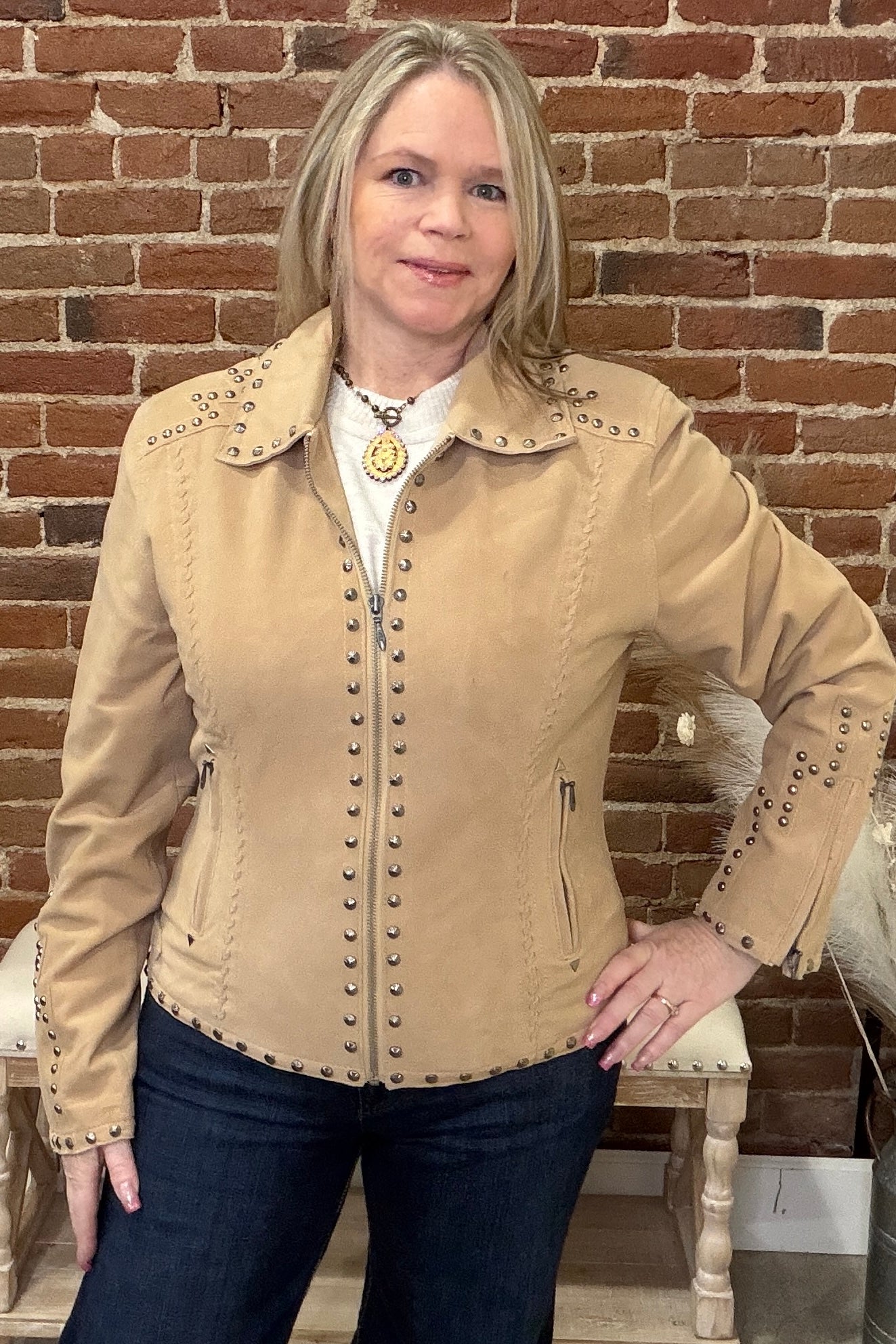 Concho And Studs Genuine Suede Jacket by Cripple Creek-Jacket-Cripple Creek-Gallop 'n Glitz- Women's Western Wear Boutique, Located in Grants Pass, Oregon