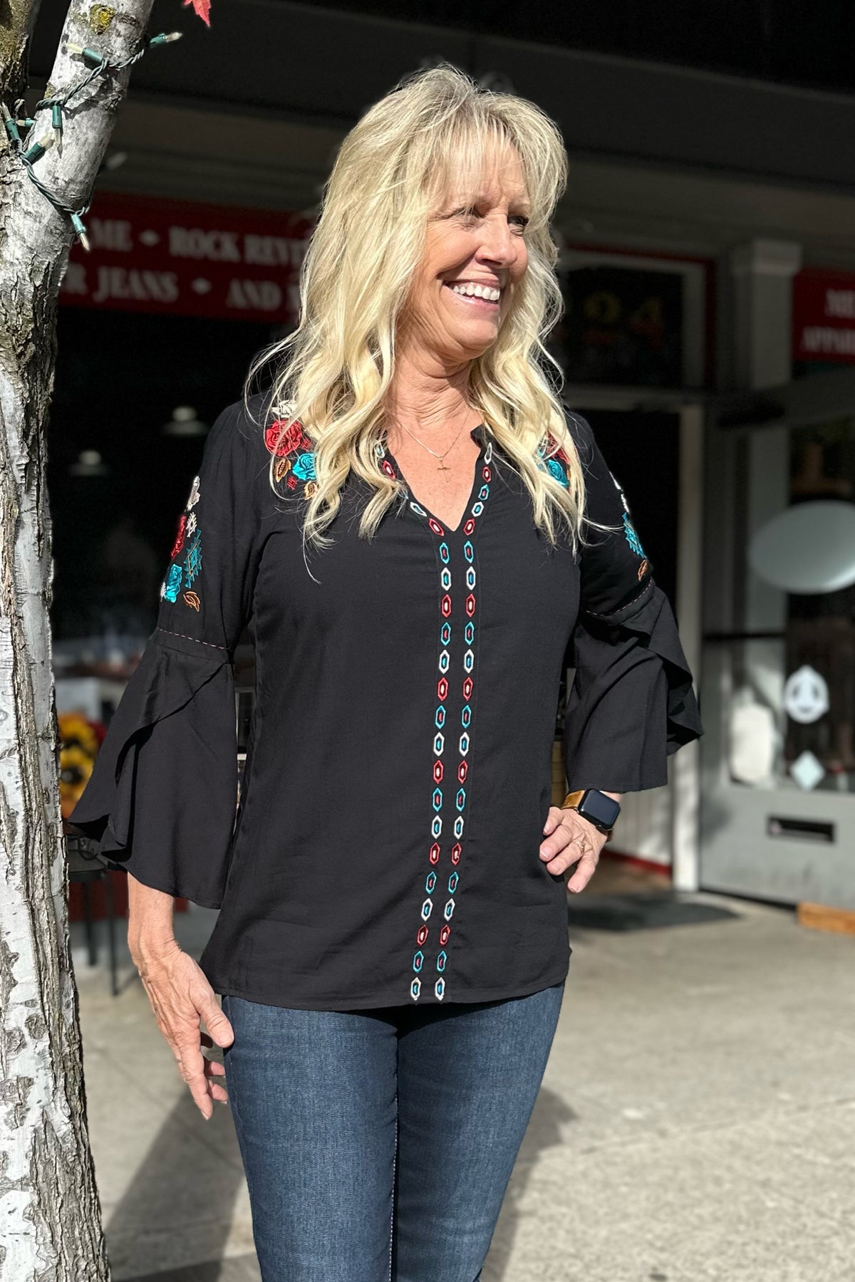 Embroidered Tulip Sleeved Blouse by Panhandle-top-Panhandle Slim-Gallop 'n Glitz- Women's Western Wear Boutique, Located in Grants Pass, Oregon
