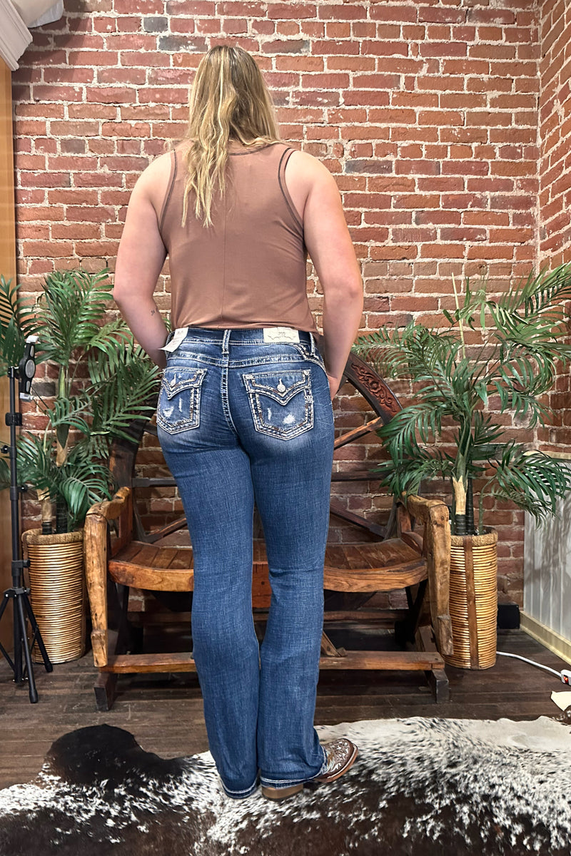 Shades of Brown Border Mid Rise Bootcut Jean by Miss Me-Bootcut-Miss Me-Gallop 'n Glitz- Women's Western Wear Boutique, Located in Grants Pass, Oregon