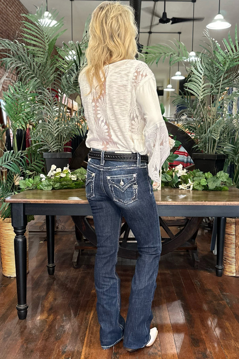 Dark Blue Mid Rise Bootcut Jean by Miss Me-Bootcut-Miss Me-Gallop 'n Glitz- Women's Western Wear Boutique, Located in Grants Pass, Oregon