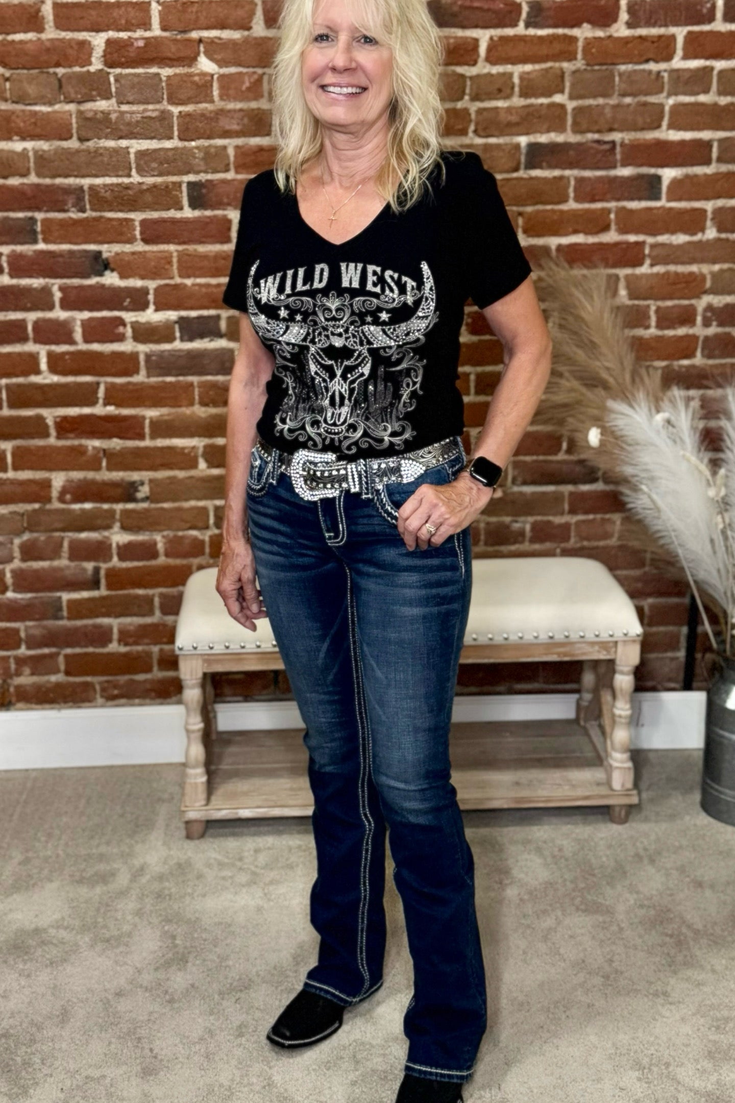 Silver Whip Stitch Mid Rise Bootcut Jean by Miss Me-Bootcut-Miss Me-Gallop 'n Glitz- Women's Western Wear Boutique, Located in Grants Pass, Oregon